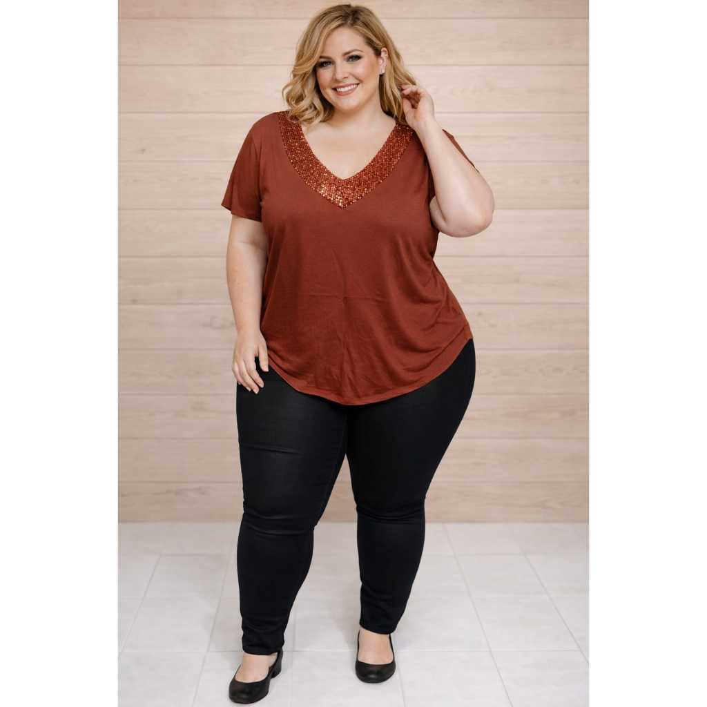 blusa plus size lantejoulas elegante feminina casuais