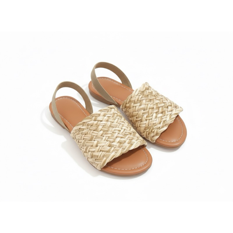 Sandália Feminina Rasteira Palha Trançada Confortável com traseiro – Casual, Verão, Elegante
