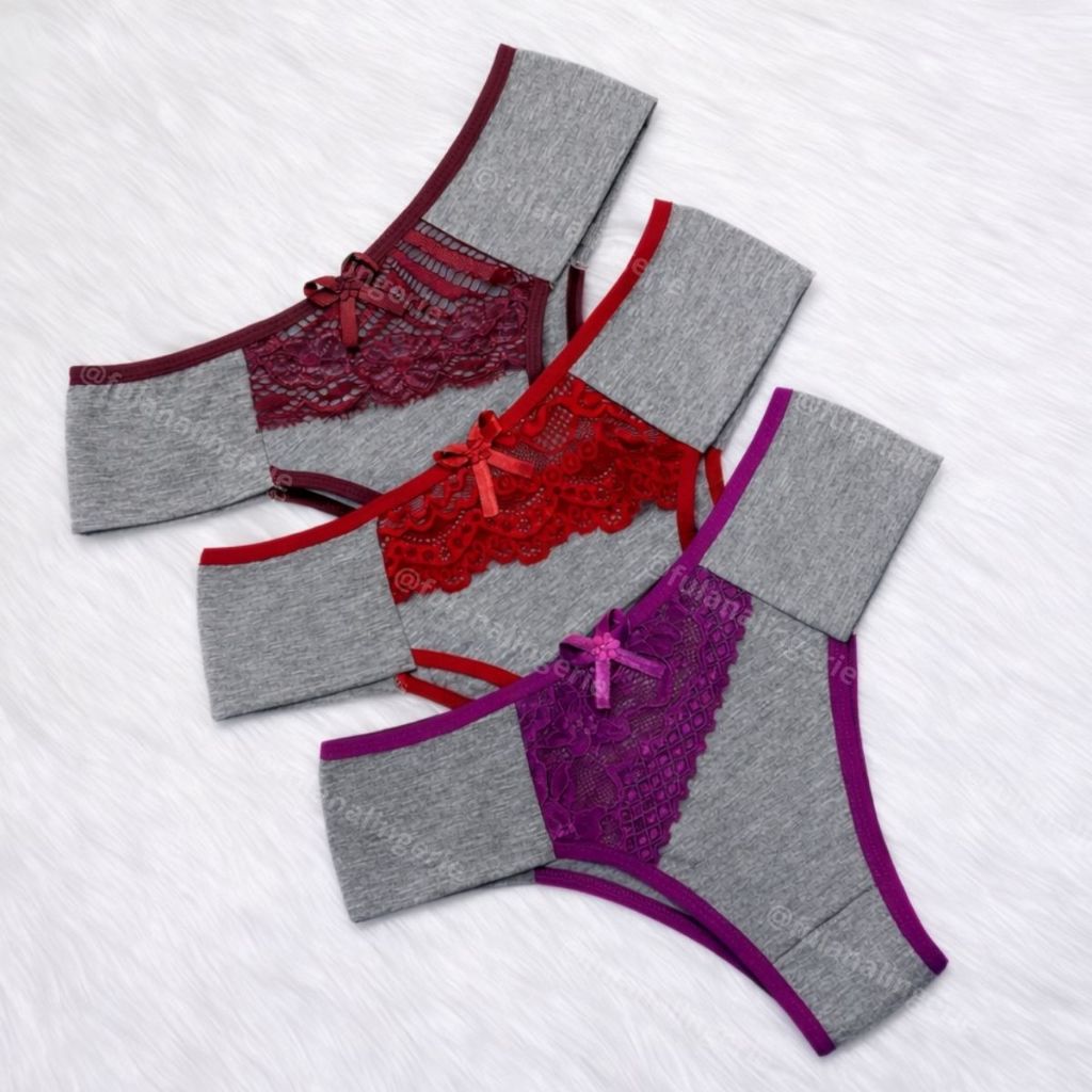 Kit 3 Calcinhas Microfibra Cós Alto Renda Lateral Larga - Lara em Oferta na Shopee