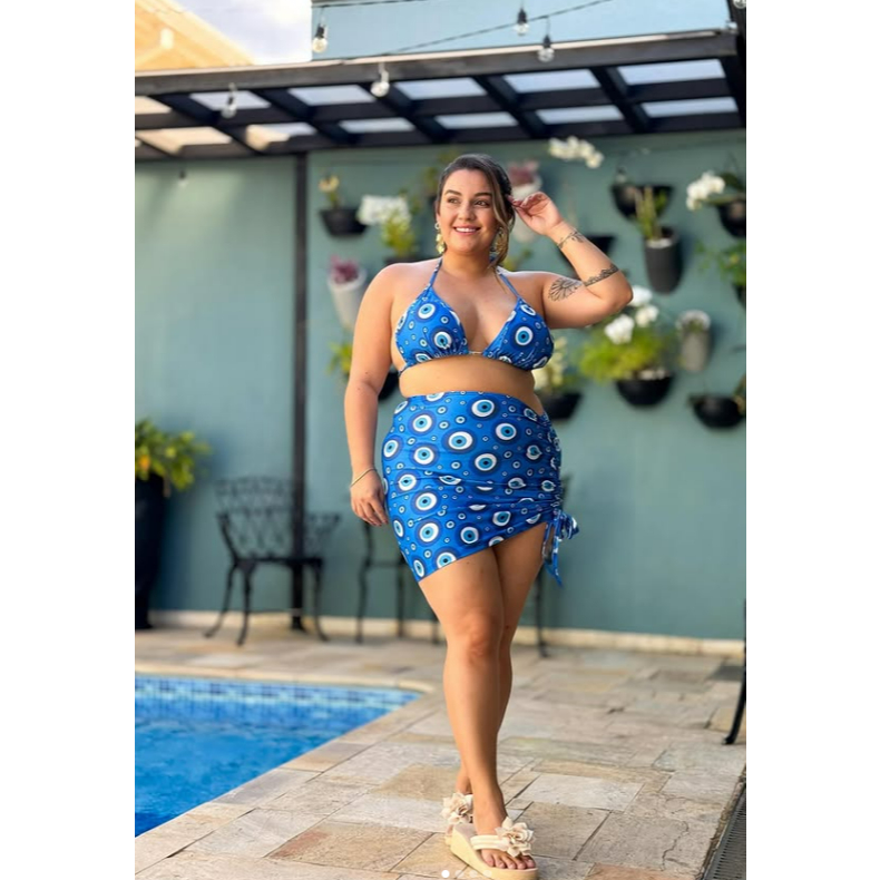 Biquini PLUS SIZE com Shorts 3 Peças Triquini Conjunto 3 Peças Moda Praia