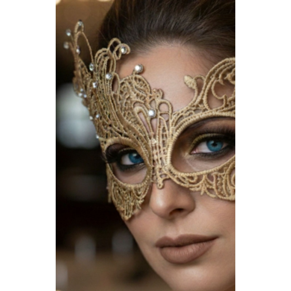 Máscara Dourada com Strass Bordada chá de langerie Luxo Feminina festa baile carnaval