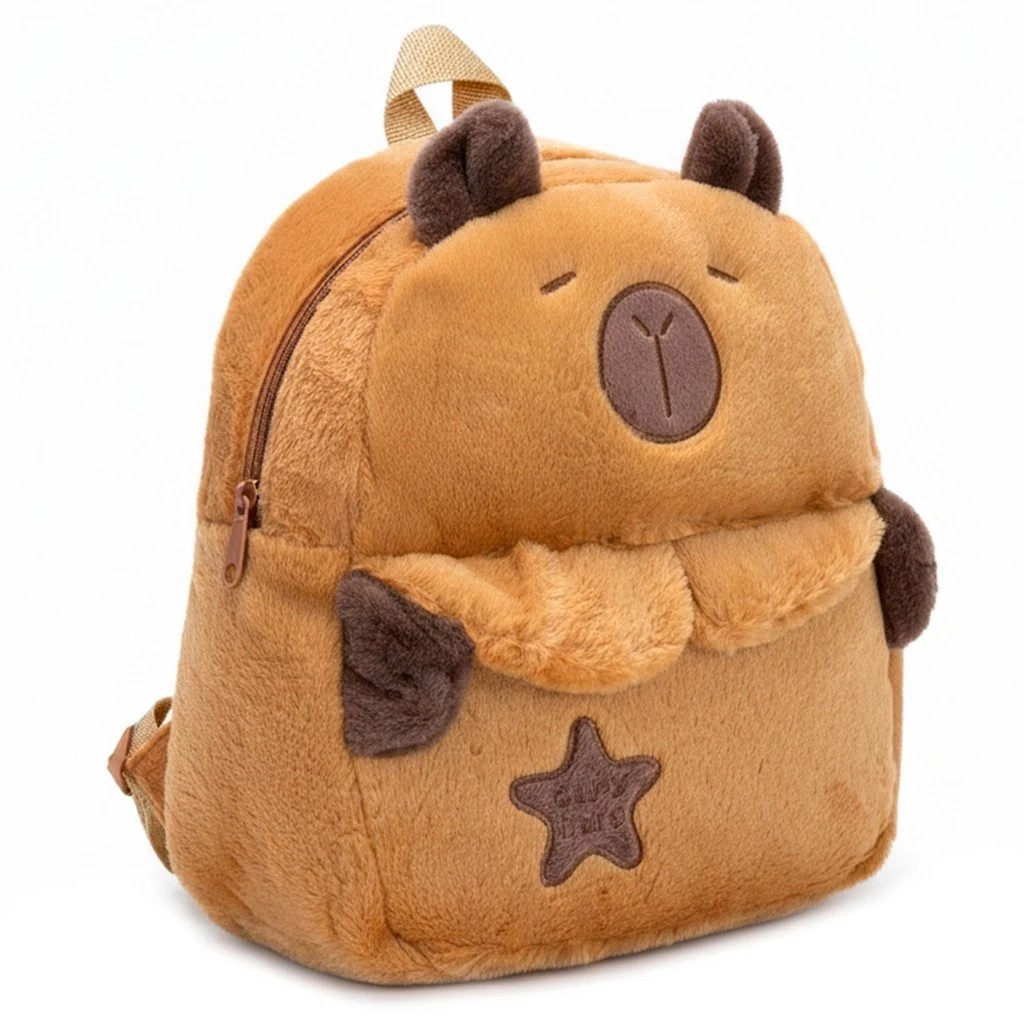 Coleção Mochilas De Pelúcia Capivara De Costas Fofa Infantil Bolsa Escolar Juvenil Cor Marrom