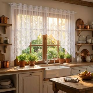 Cortina Renda Cozinha Cascata Tulipinhas Floral 3,20m x 1,10m Delicada Apartamento Sala Quarto Decorativo Luxo em Oferta na Shopee