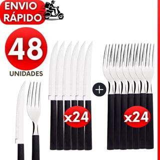 Kit 48, 36 ou 24 Talheres Garfos E Facas de Inox Cabo Preto para Churrasco Jantar Almoço Bares e Restaurante em Oferta na Shopee