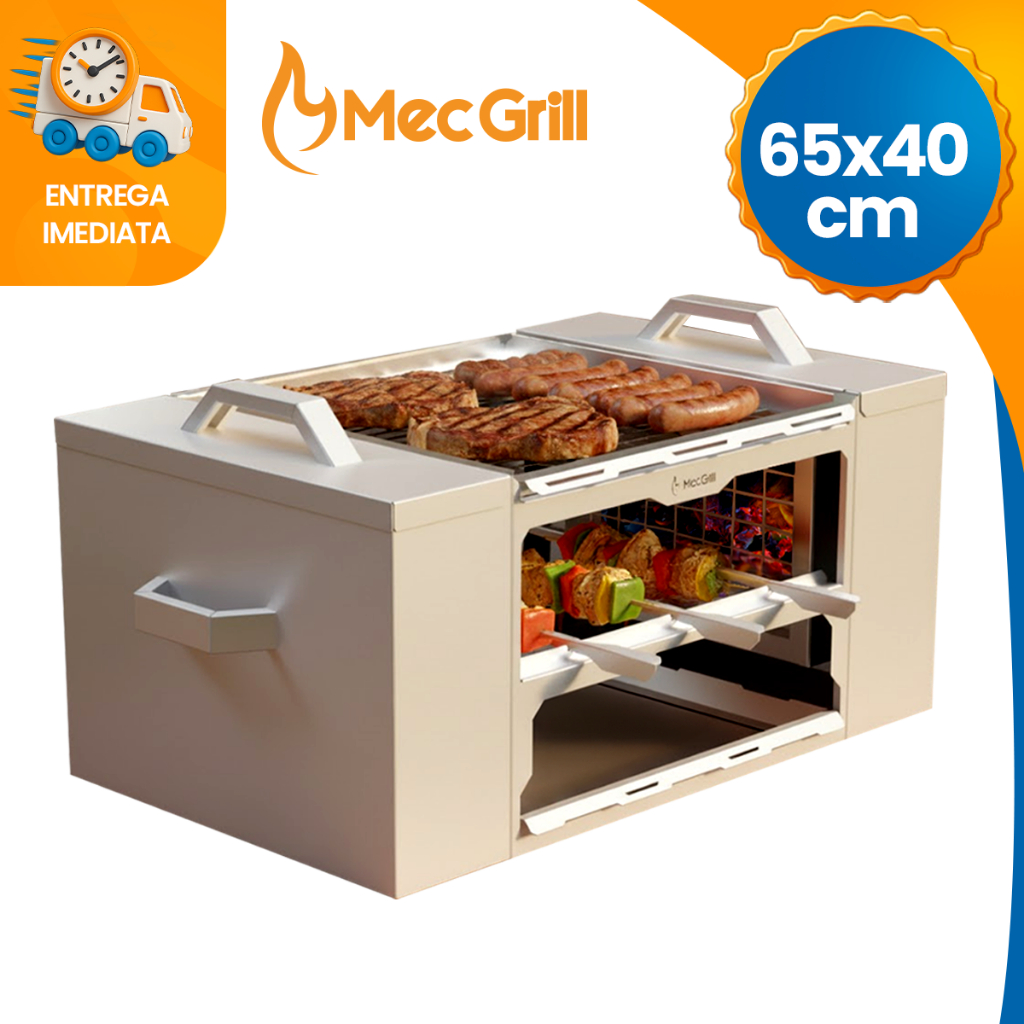 Churrasqueira Inox New Ecológica 430 Não Faz Fumaça Resistente Portátil a Carvão Durável 65x40 em Oferta na Shopee