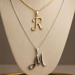 Colar de Letra Cursiva Elegante, Inicial do Nome Personalizado, Banho de Ouro 18K e Prateado