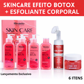 Skincare Anti Rugas+Mousse Micelar Limpeza Facial Colágeno+Body Scrub Esfoliante Corporal Rhenuks em Oferta na Shopee