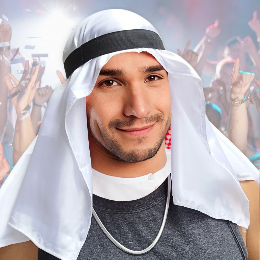 Turbante Branco Sheik Árabe Carnaval Fantasia Festa Cosplay Dubai Adulto Infantil Farao