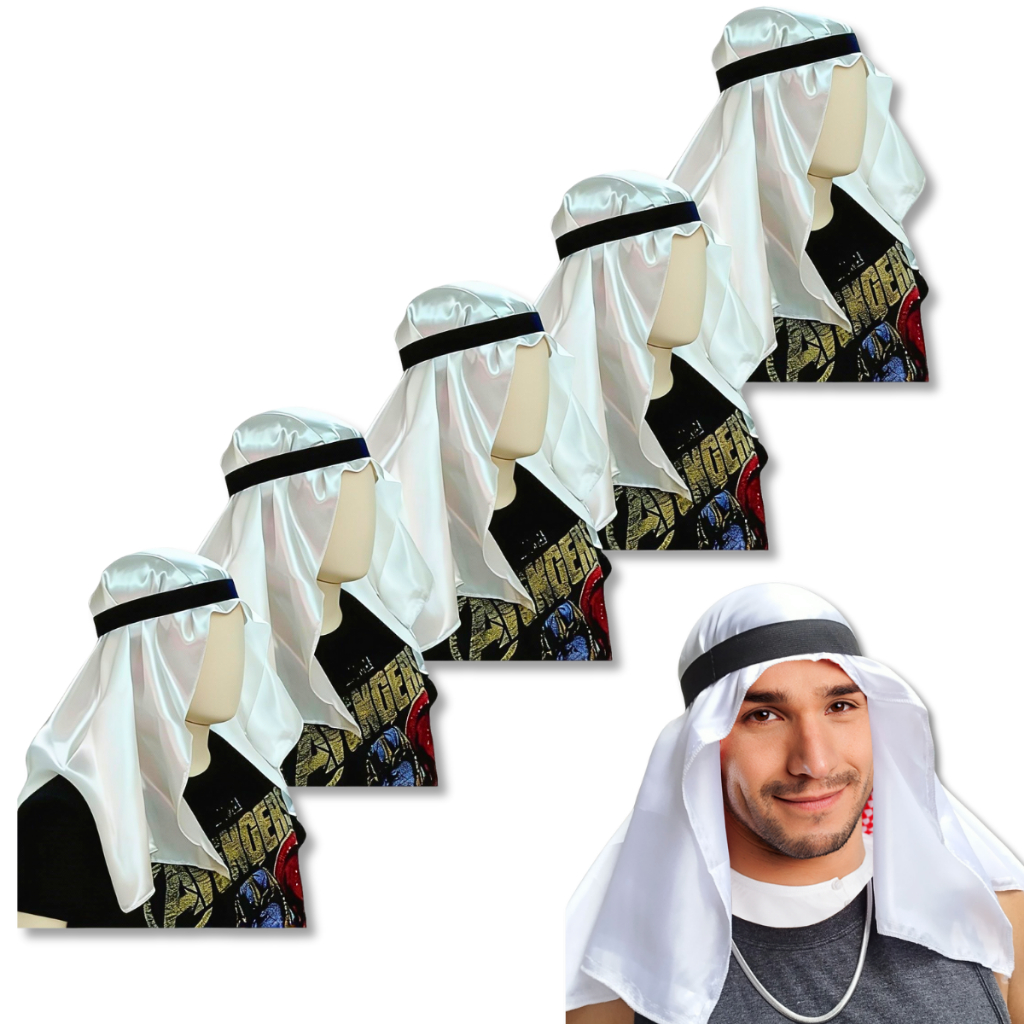 5 Turbantes Branco Sheik Árabe Carnaval Fantasia Festa Cosplay Dubai Farao Copa Brasil