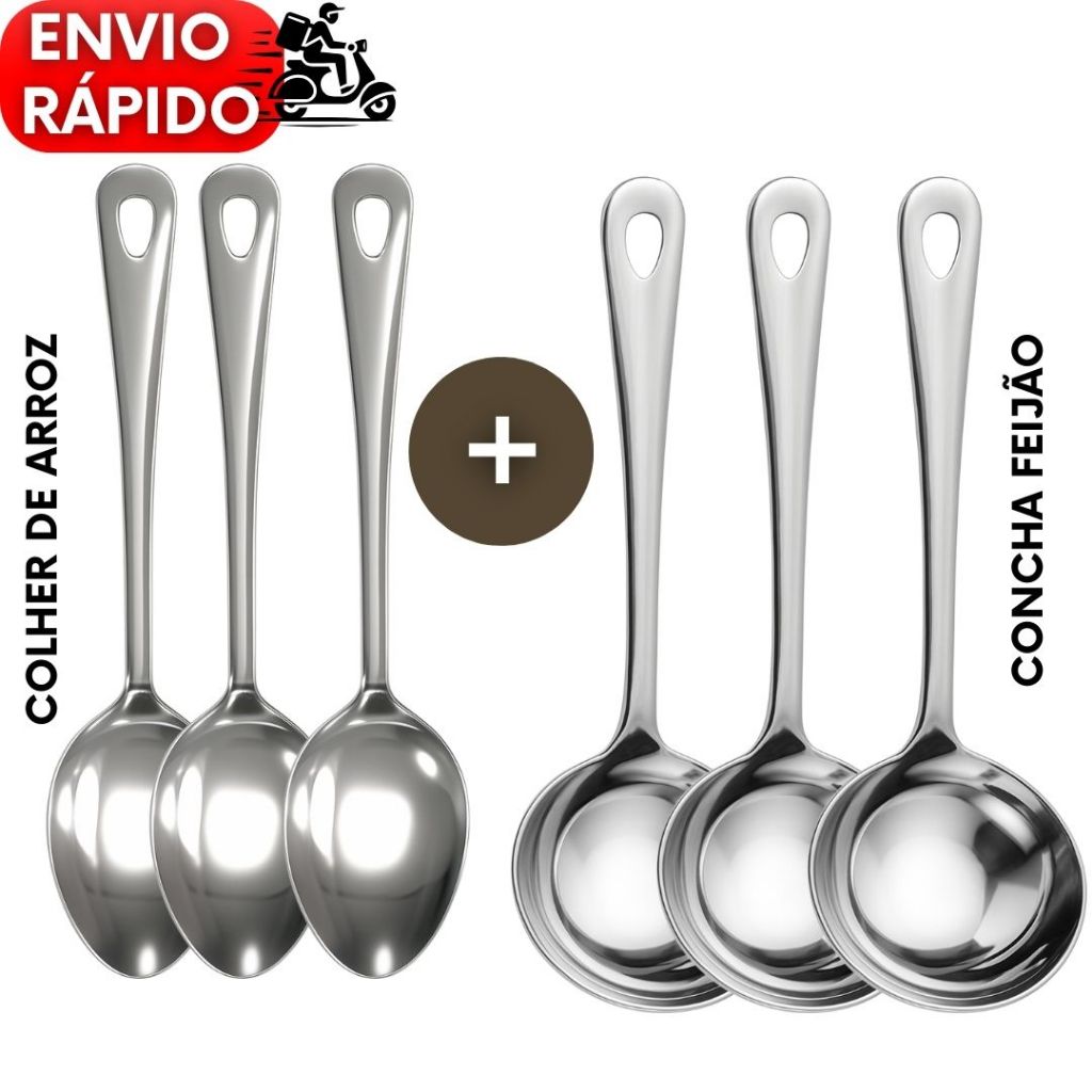 Concha para Feijão e Colher de Arroz Aço Inox Premium Utensílio Cozinha Restaurante Buffet em Oferta na Shopee