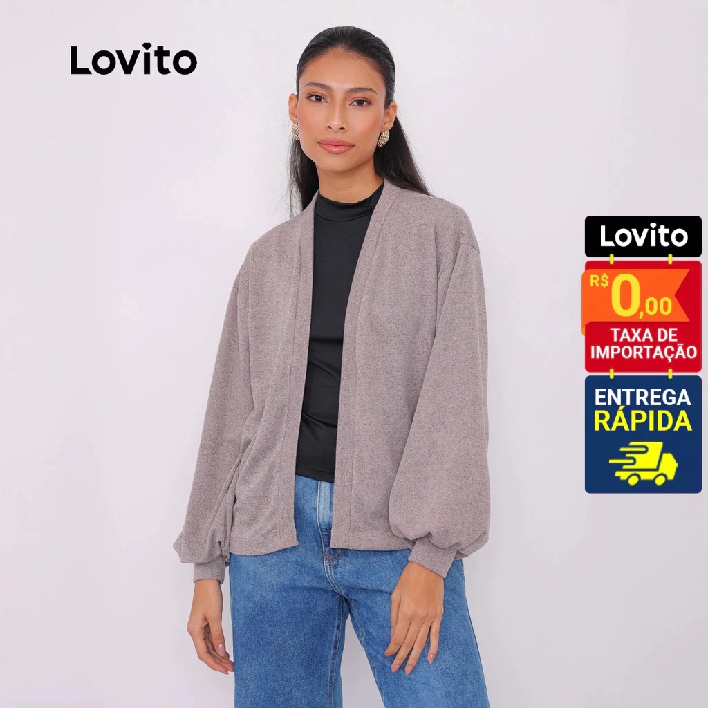 Lovito Cardigan Manga Longa Bufante Feminina Basica CDB543BRL573 em Oferta na Shopee