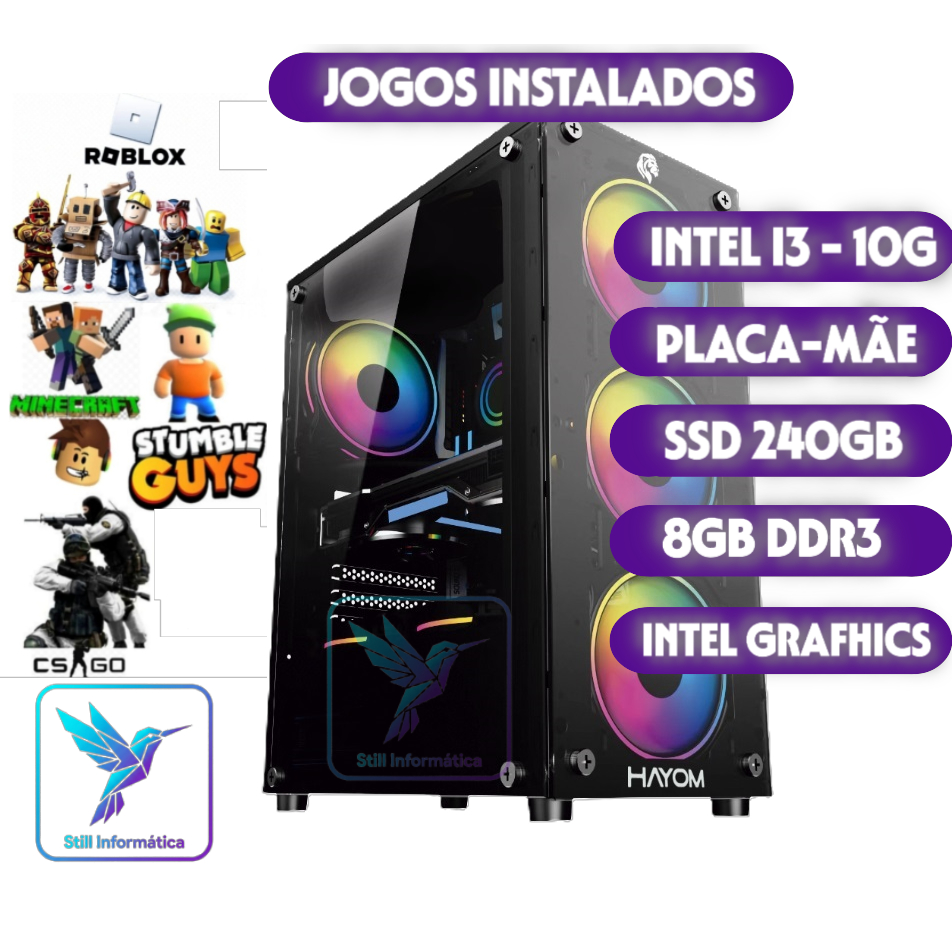 PC Gamer 2ª a 10ª Geração | SSD 240GB | 8GB RAM | Gabinete 4 Fans RGB | Jogos Instalados Pronto para Jogar!