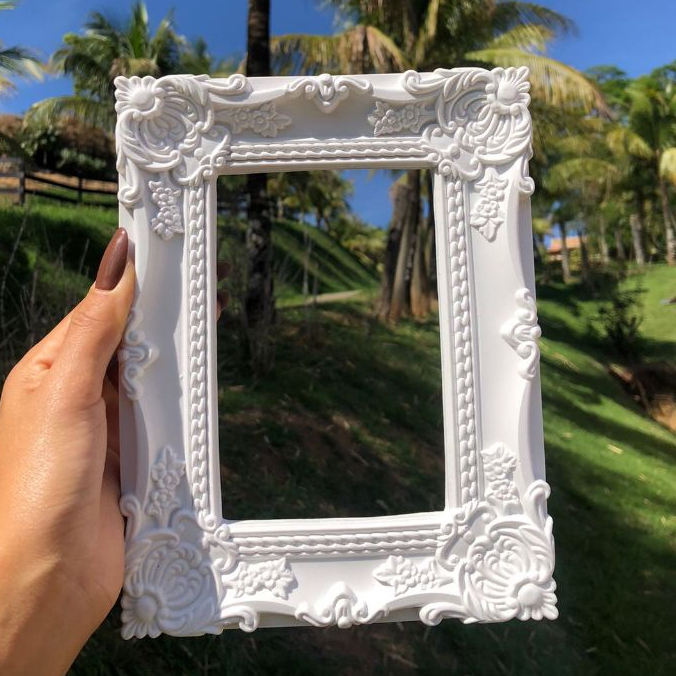 Moldura Retangular Resina Decoração Sem Espelho Branco 21x16 em Oferta na Shopee