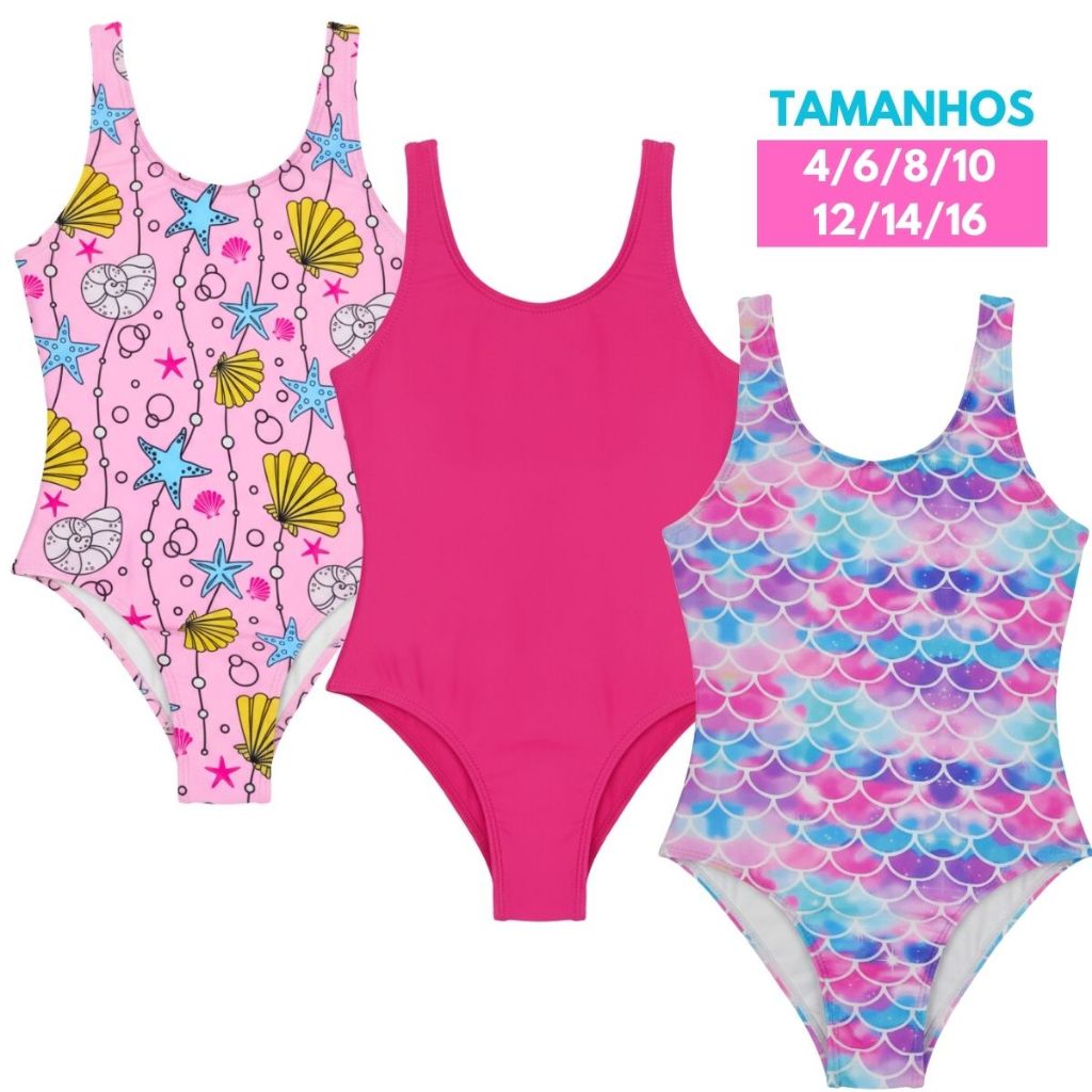 Maiô De Natação Infantil E Juvenil Menina Praia Piscina Roupa De Banho Com Forro Reforçado Escolar 4 Ao 16