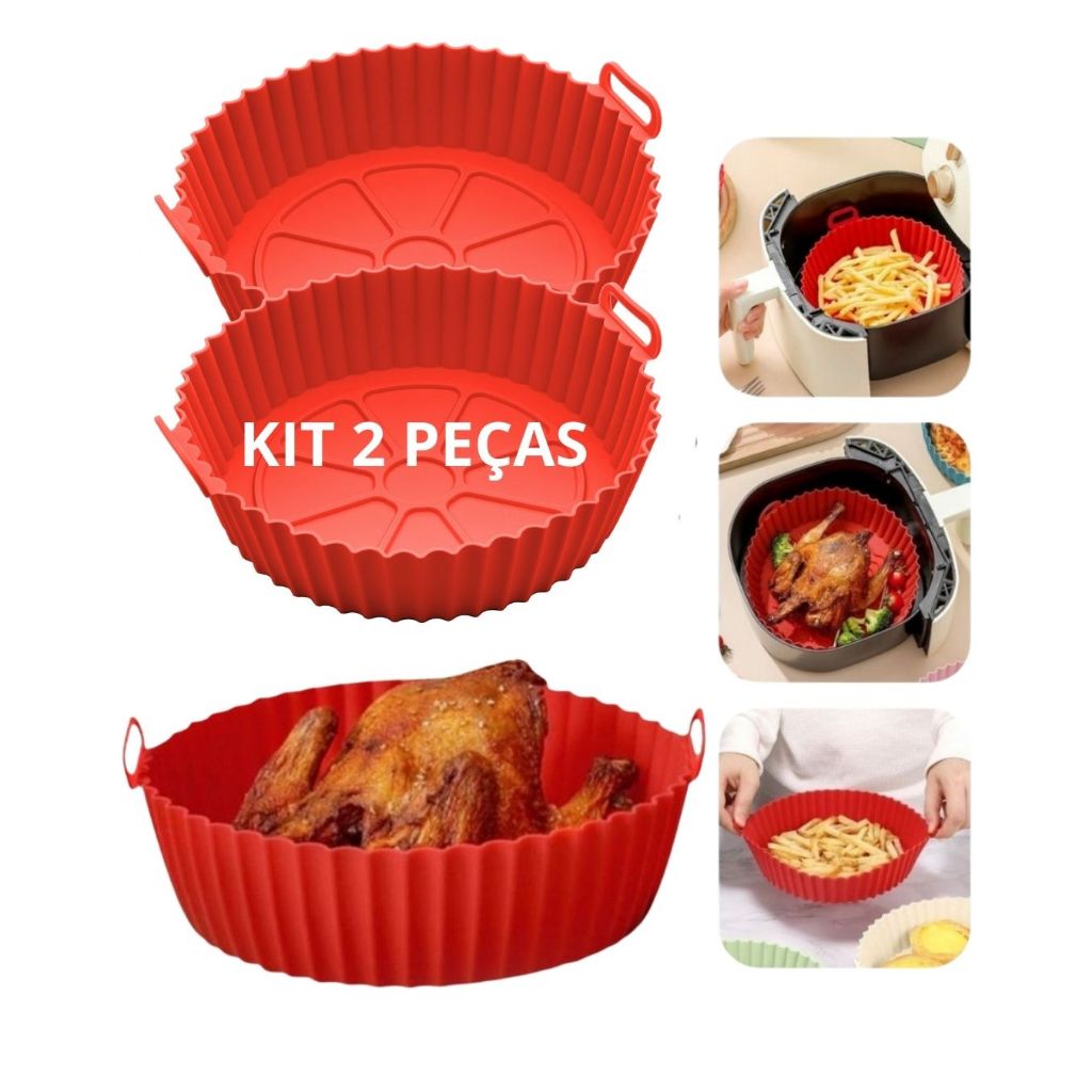 Kit 2 Formas de Silicone Pra Air Fryer Durinhas Reutilizável Protetor de Grelha de Fritadeira Com Alça 20cm