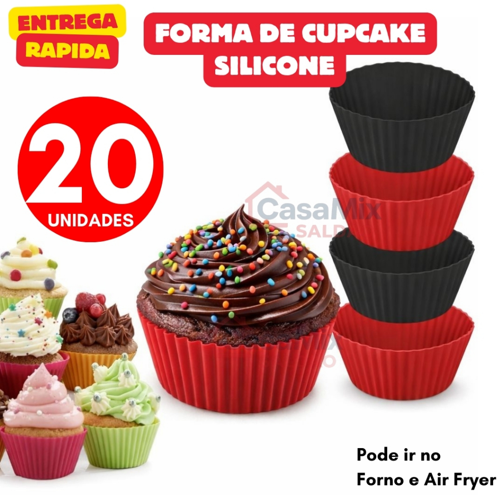 20 ou 10 Unidades Forma de Cupcake Silicone Air Fryer Forno Forminha Assadeira Mini Bolo Cozinha