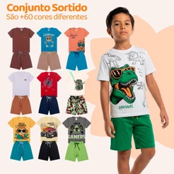 Kit Sortido 8 Peças de Roupas Infantil Menino 4 Camisetas + 4 Bermudas - Kit com 4 Conjuntos de Roupa Infantil Menino