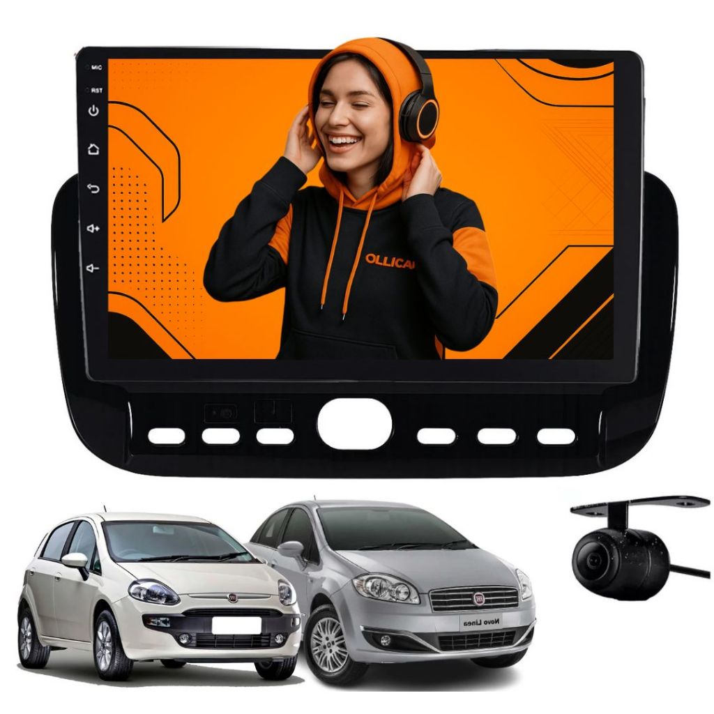 Kit Central Multimídia 9 Polegadas Android Auto e Carplay Linea 2015 a 2016 e Punto 2013 a 2017