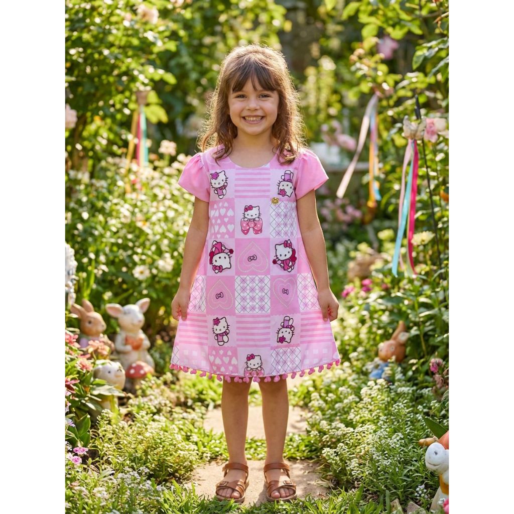 Vestido Infantil Menina Carnaval Personagem Hello Kitty Menina Leve Confortável 2 a 8 Anos em Oferta na Shopee