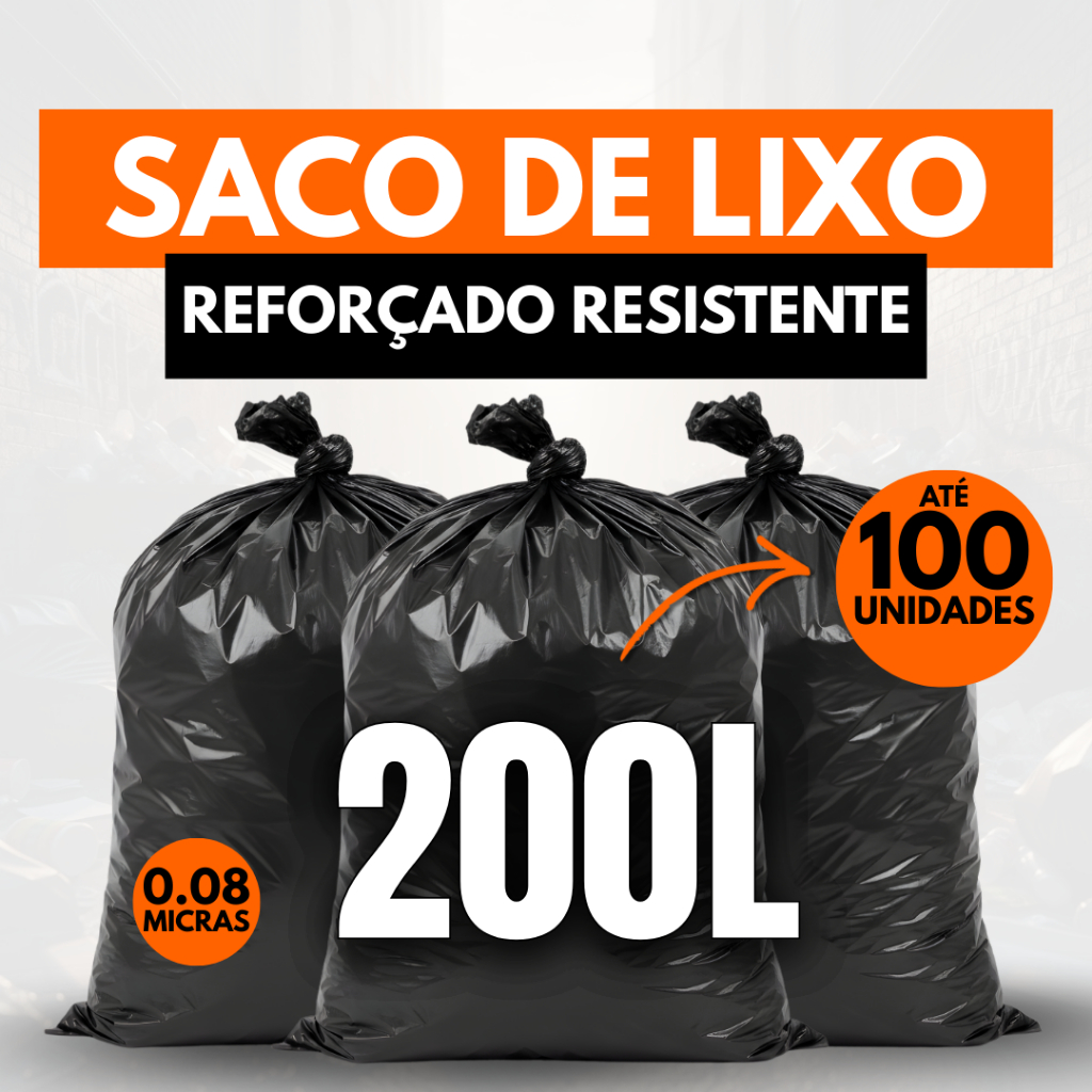SACO DE LIXO REFORÇADO RESISTENTE  PRETO 200 LITROS COM ATÉ 100 UNIDADES em Oferta na Shopee
