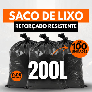 SACO DE LIXO REFORÇADO RESISTENTE  PRETO 200 LITROS COM ATÉ 100 UNIDADES em Oferta na Shopee