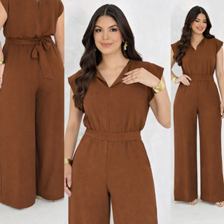 Macacão Feminino Ju Social Slim e Plus Size Com Tira Amarração na Cintura Pantalona Longo Evangélica Elegante Moda Verão em Oferta na Shopee