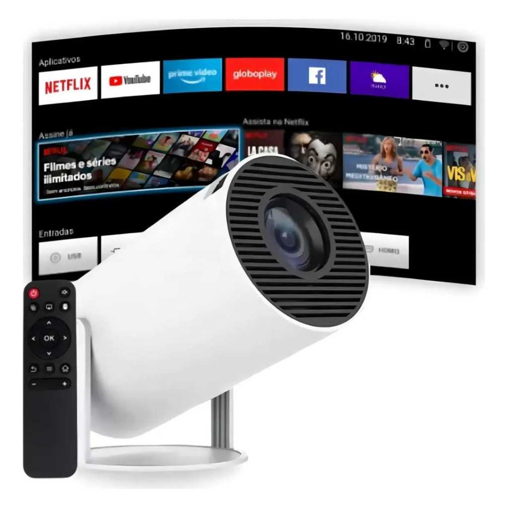 Projetor Led Portátil Hy-300 Branco WiFi 4K Hd USB HDMI