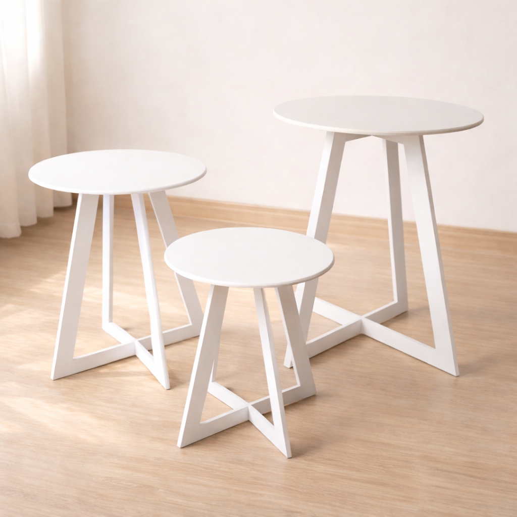trio de mesa triangulo desmontavel na cor branca para festa em Oferta na Shopee