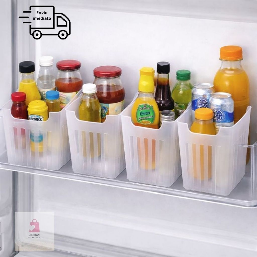 Organizador Multiuso Para Porta de Geladeira Kit 4 Potes Plástico BPA Free Plástico Resistente Transparente Fosco