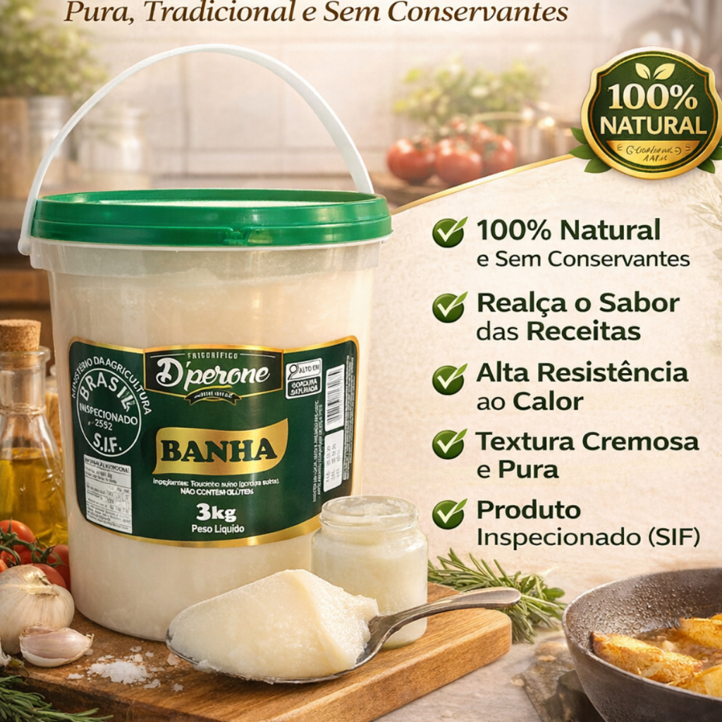 Banha Suína 1kg e 3kg 100% Natural do Torresmo Gordura Suína Toucinho Pura Artesanal Balde  - Dperone em Oferta na Shopee