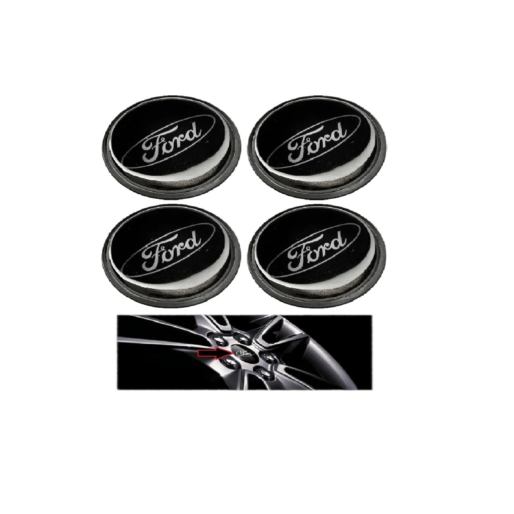 Jogo 4 Calotinhas Roda Ford Fusion EcoSport New Fiesta 2013 a 2025 Ford Focus 2009 a 2025 Ford Ka 2014 a 2025 Preto 55mm