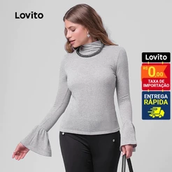 Lovito Blusa Tricot Like Manga Longa Sino Basica Feminina KTB368BRL397