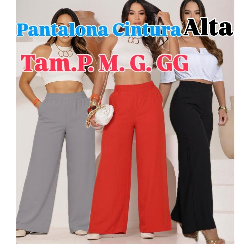 Calça Feminina Pantalona Viscolinho com Forro Bolsos Folgadinha Verao P M G E GG em Oferta na Shopee