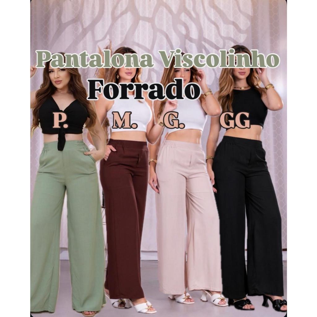 Calça Pantalona Feminina Viscolinho Elástico Na Cintura Com Bolso Cintura Estilo Alfaiataria forrada em Oferta na Shopee