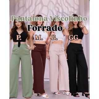 Calça Pantalona Feminina Viscolinho Elástico Na Cintura Com Bolso Cintura Estilo Alfaiataria forrada em Oferta na Shopee
