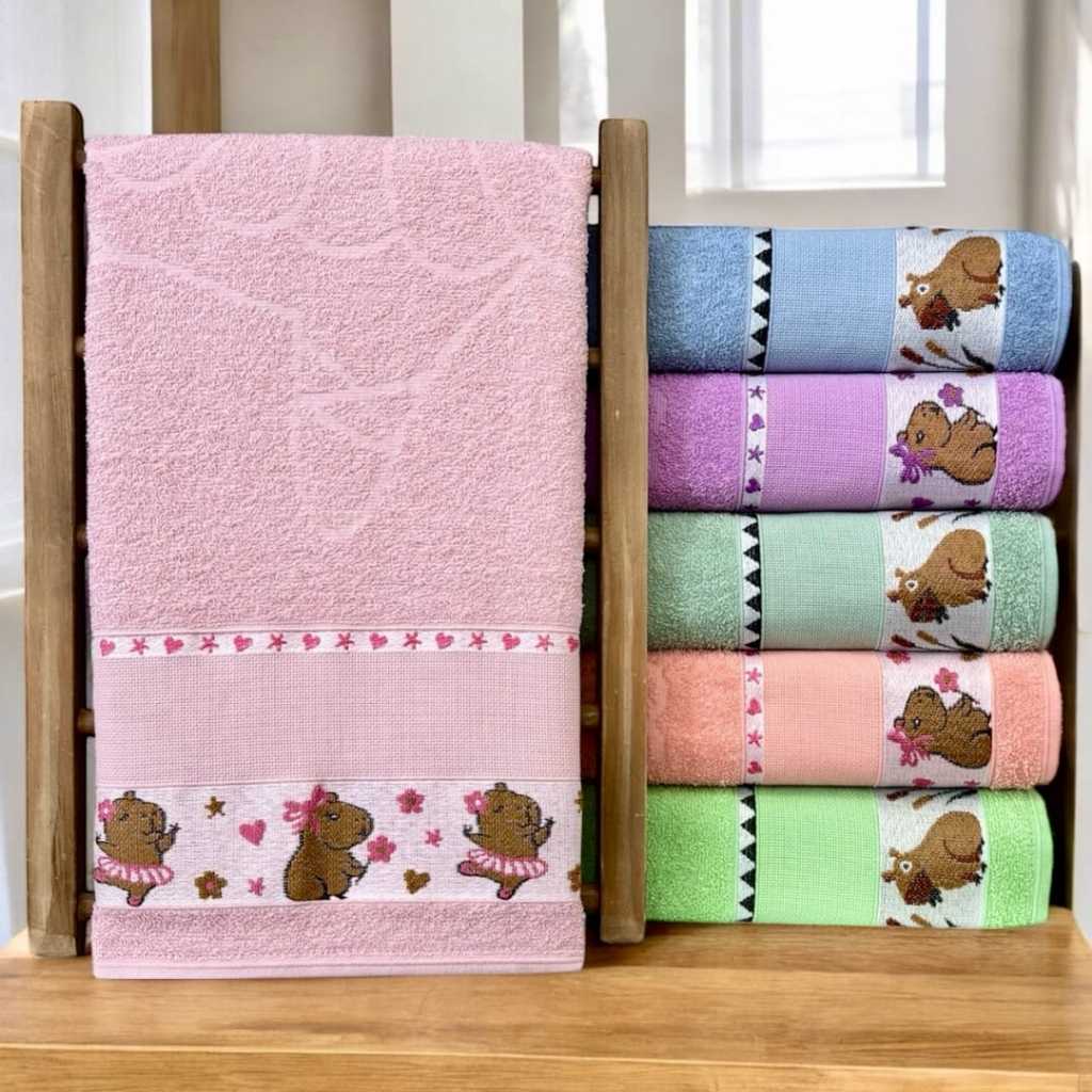 Kit Toalhas de Banho Capivara Infantil 100% Algodão Cores Sortidas 75x115cm em Oferta na Shopee