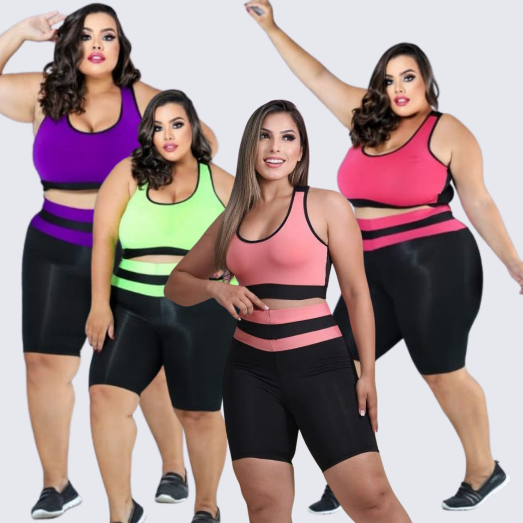 Conjunto Fitness Feminino Cintura Alta Plus Size Slim Zero Transparencia Short Top Academia Treino