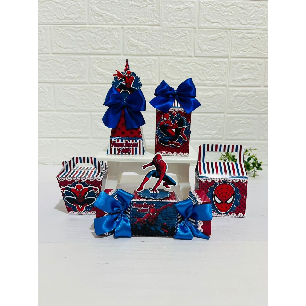 Kit Festa - Lembrancinhas Personalizadas Homem Aranha Azul - Caixinha Personalizada - Papelaria Personalizada