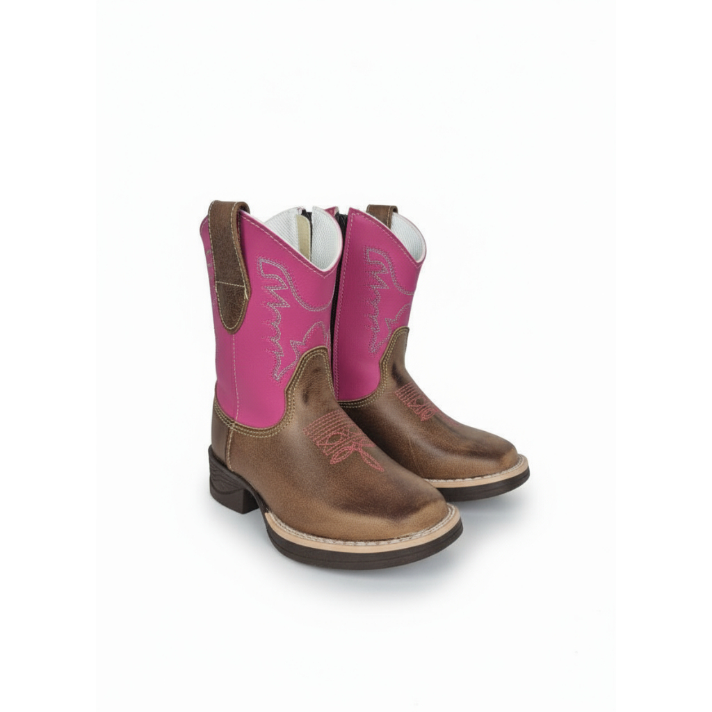 Bota Texana Infantil Country Rosa Feminino Couro Botinha