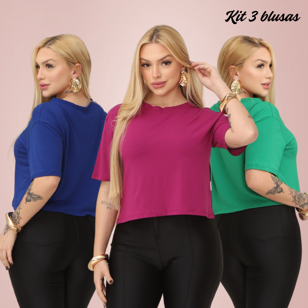 Blusa Modinha Feminina Lisa Kit 3 Blusinha Basica Calor em Oferta na Shopee