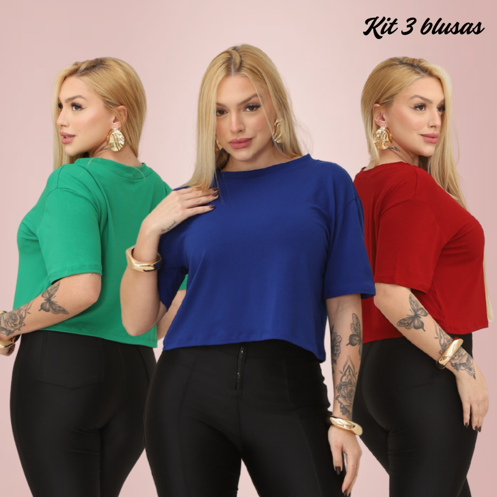 Kit 3 Blusa Elegante Casual Feminina Lisa Calor em Oferta na Shopee