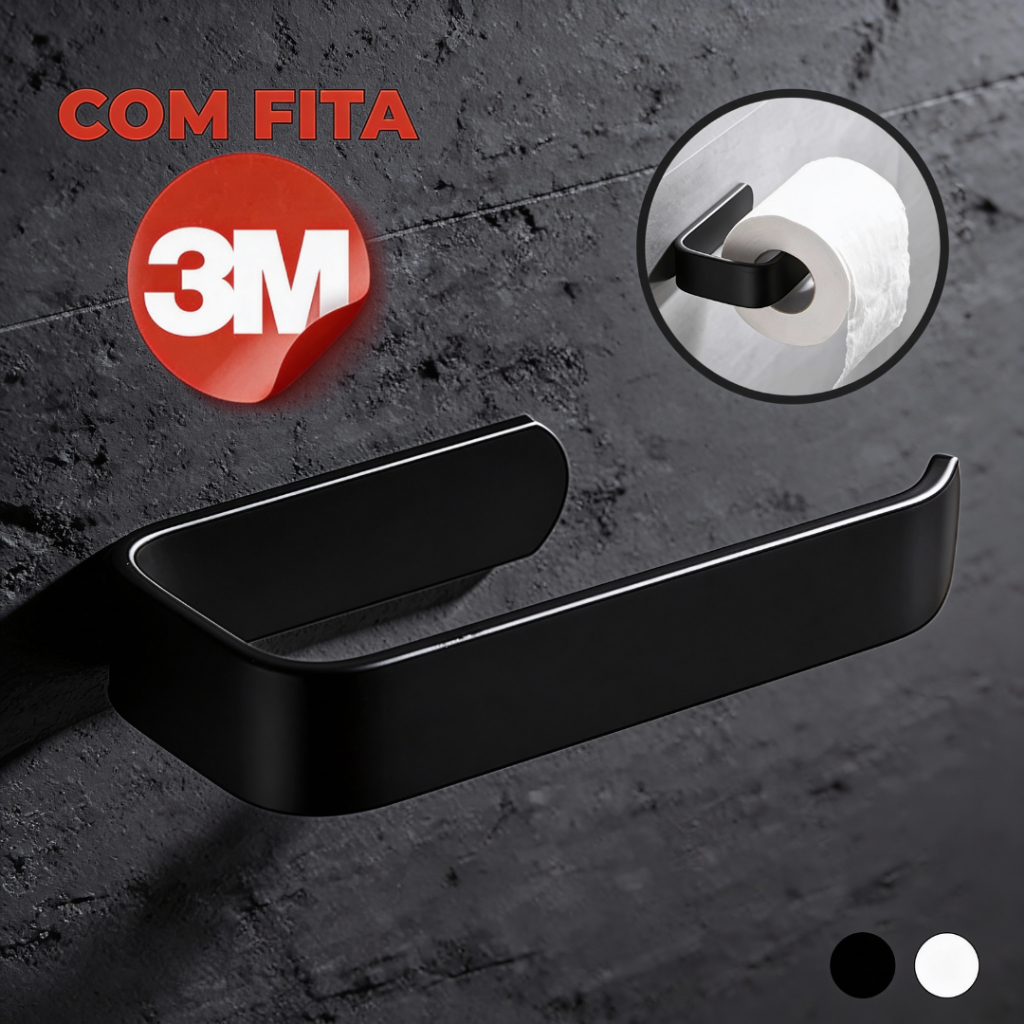Porta Papel Higiênico Suporte Parede Armário Banheiro sem perfuração com Cola 3M Preto