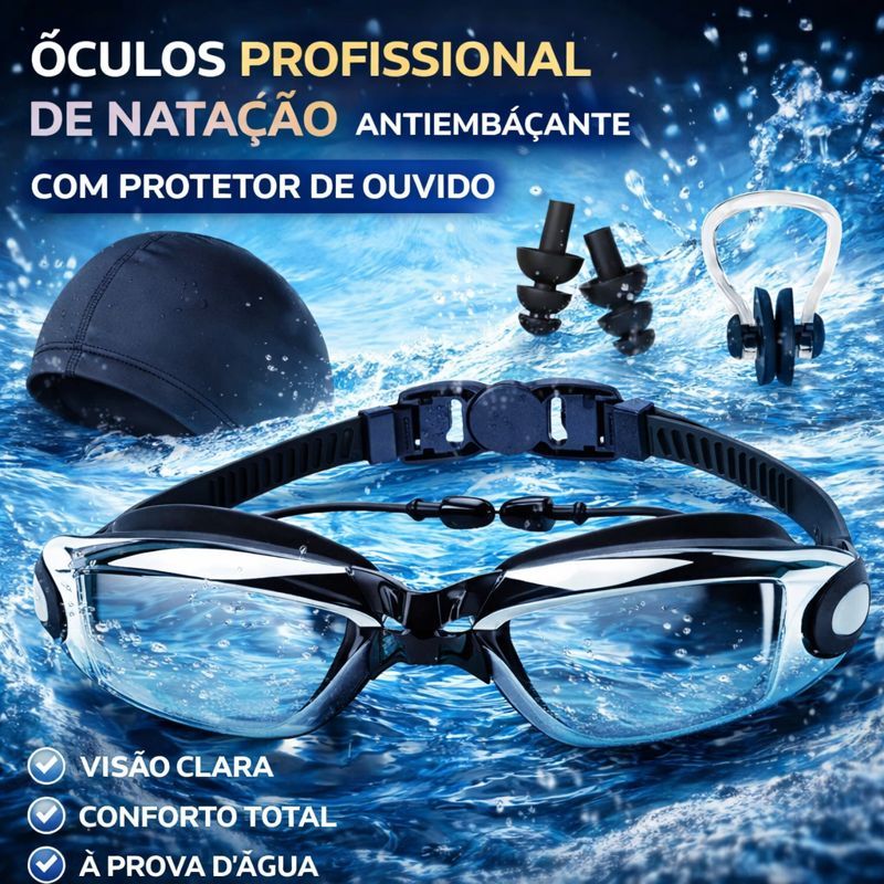 Óculos Profissional de Natação Antiembaçante com Protetor de Ouvido – Kit Completo em Oferta na Shopee