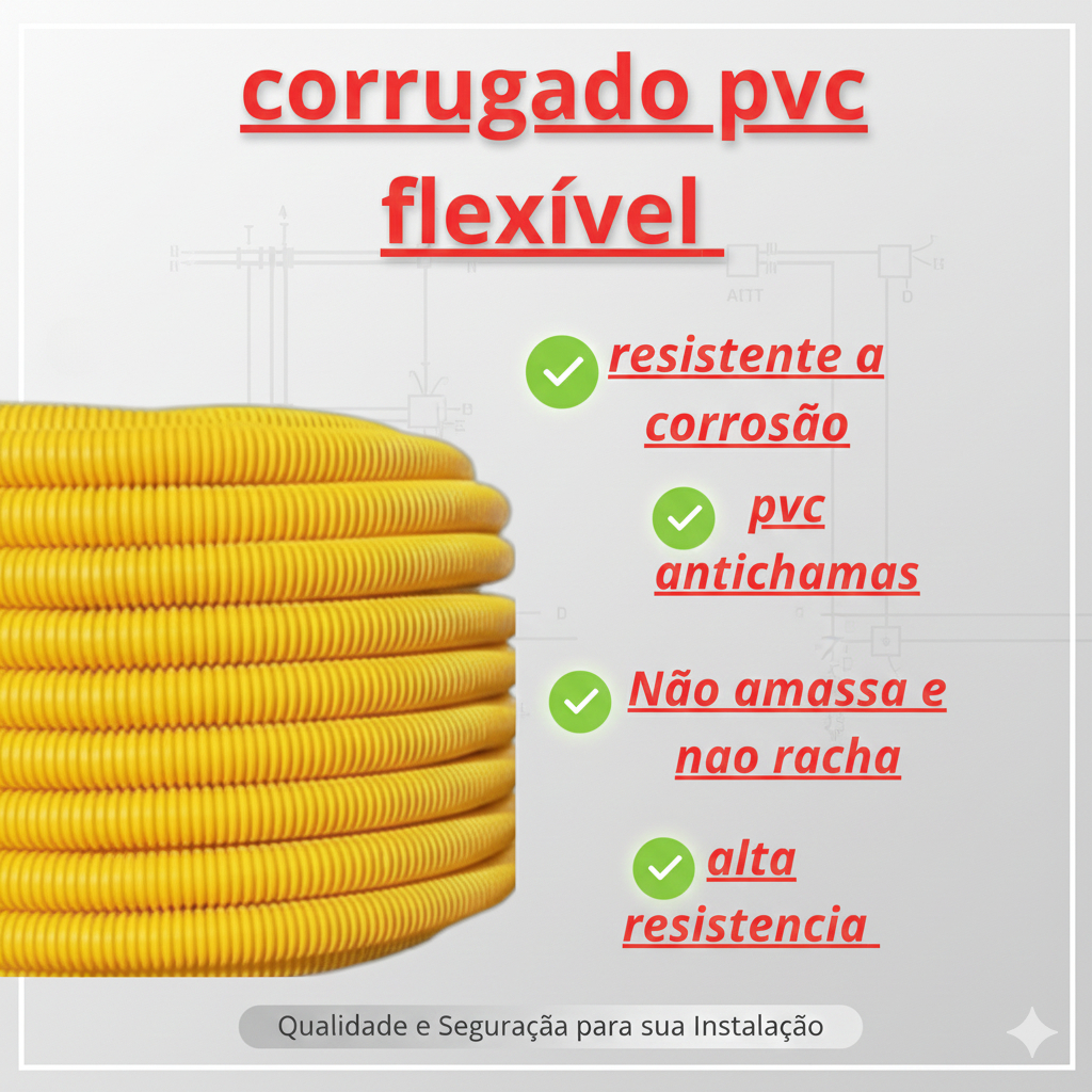 Conduite Eletroduto Corrugado Reforçado Kit 2 Rolos + 30 Caixinhas 4x2 amarela