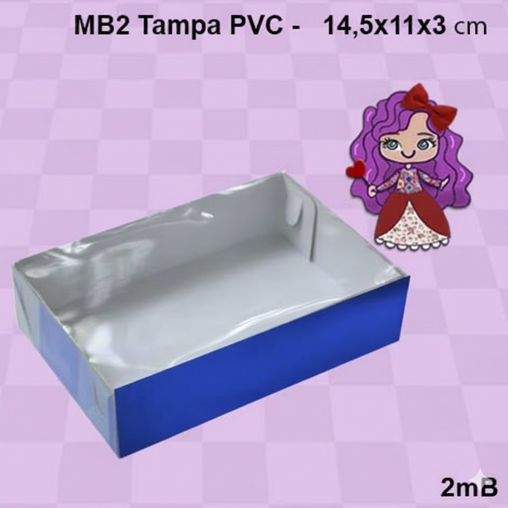 Embalagem MB2 Tampa em PVC Crystal e Fundo em papel Branco e Laminado Colorido  -14,5x11x3,5cm - Pacote com 10 unidades