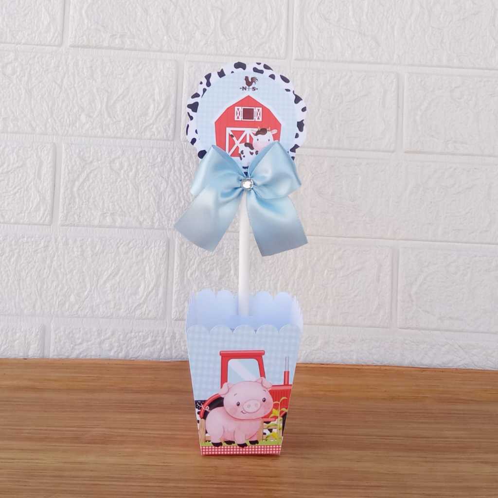 Centro de Mesa Personalizada - Cachepô - Semi-Montadas - Lembrancinha para Festas - Fazendinha Azul