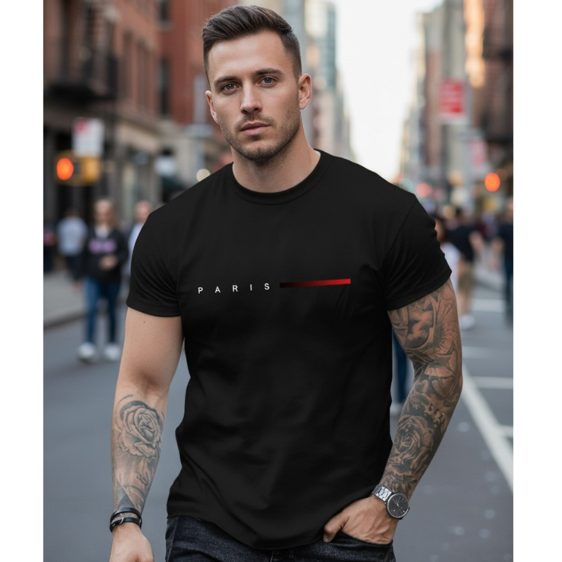 Camiseta Masculina Streetwear Paris Style T-Shirt 100% Algodão Malha 30.1 em Oferta na Shopee