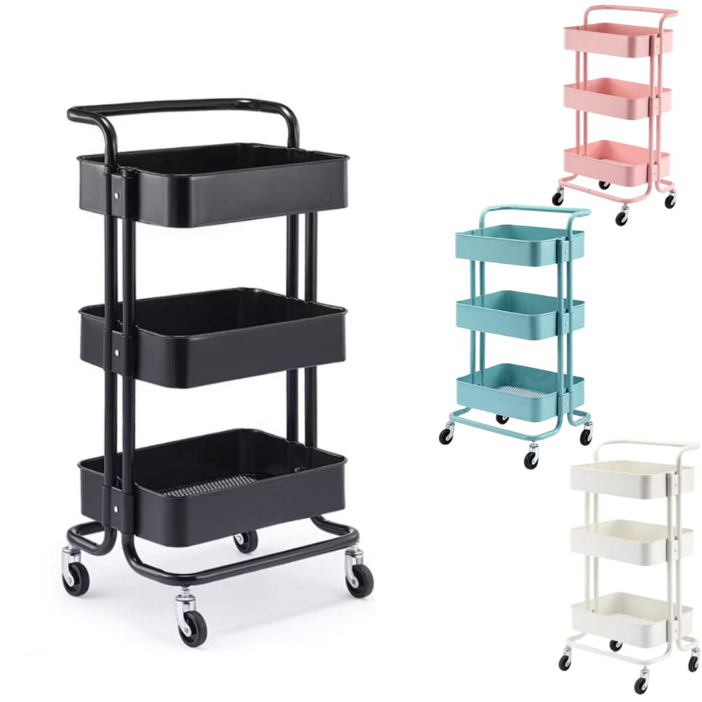 Carrinho Organizador Multiuso 3 Prateleiras e Alça Auxiliar Em Aço Com Rodinha em Oferta na Shopee