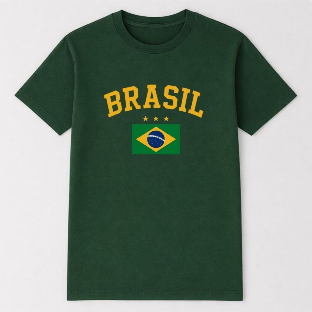 Camiseta Verde Brasil Estampada Copa Do Mundo Bandeira 2026 Futebol Retrô Casual