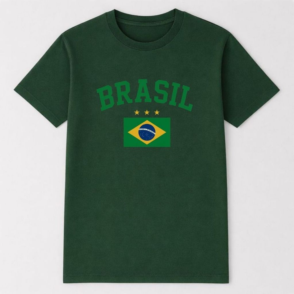 Camiseta Verde Brasil Estampada Copa Do Mundo Bandeira 2026 Futebol Retrô Casual